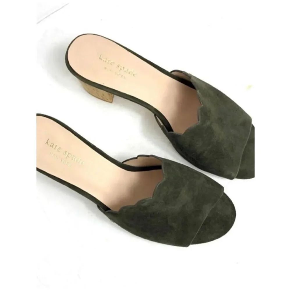 kate spade Olive Green Suede Scallop Mules